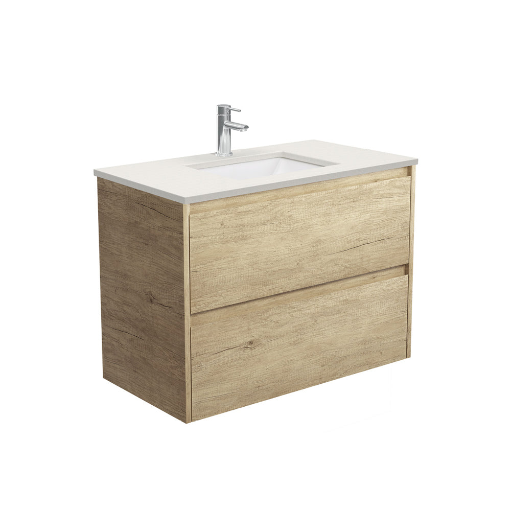 Fienza Sarah Roman Sand Amato Wall Hung Vanity (1 Taphole) 900mm Silica Free Scandi Oak SA90BS-SF