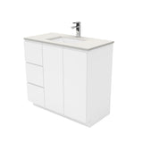 Fienza Sarah Roman Sand Fingerpull On Kickboard Cabinet Left (1 Taphole) 900mm Silica Free Gloss White SA90CL-SF