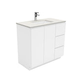 Fienza Sarah Roman Sand Fingerpull On Kickboard Cabinet Right (1 Taphole) 900mm Silica Free Gloss White SA90CR-SF