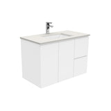 Fienza Sarah Fingerpull On Kickboard Vanity 900mm Right Silica Free (No Taphole) White / Roman Sand Top SA90CR-0-SF