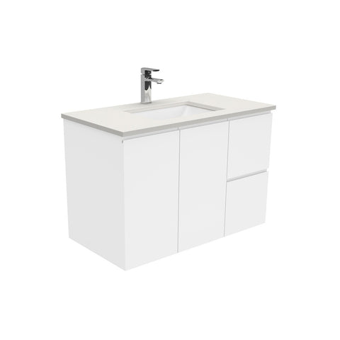 Fienza Sarah Fingerpull On Kickboard Vanity 900mm Right Silica Free (No Taphole) White / Roman Sand Top SA90CR-0-SF