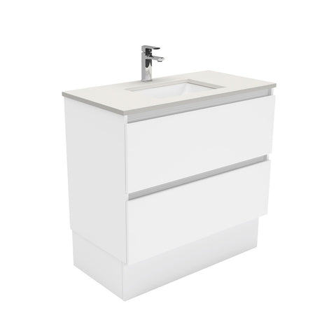 Fienza Sarah Quest On Kickboard Vanity 900mm 2 Drawers Silica Free (No Taphole) White / Roman Sand Top SA90QK-0-SF