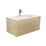 Fienza Sarah Alina Wall Hung Vanity 900mm 1 Drawer Silica Free (No Taphole) Scandi Oak / Roman Sand Top SA90RSC-0-SF