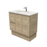 Fienza Sarah Edge On Kickboard Vanity 900mm Left Silica Free (No Taphole) Scandi Oak / Roman Sand Top SA90SKL-0-SF