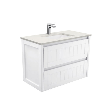 Fienza Sarah Hampton Wall Hung Vanity 900mm Silica Free (No Taphole) White / Roman Sand Top SA90T-0-SF