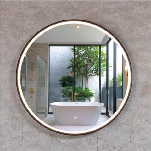 Mallow Saros Framed Round LED Mirror 900mm Matte Black SAR-9090-MB