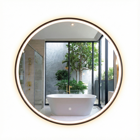 Mallow Saros Framed Round LED Mirror 900mm Matte Black SAR-9090-MB