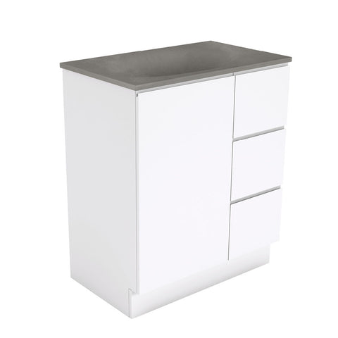Fienza Satori Fingerpull On Kickboard Vanity 750mm Right Drawers Gloss White SAT75CR