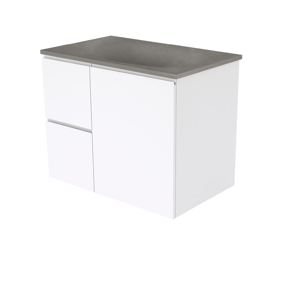 Fienza Satori Fingerpull Wall Hung Vanity 750mm Left Drawers Gloss White SAT75FL