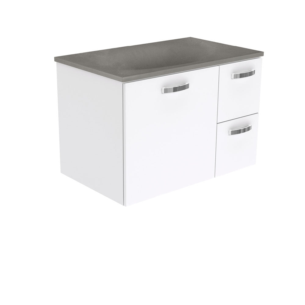 Fienza Satori Unicab Wall Hung Vanity 750mm w/ Handle Right Drawers Gloss White SAT75JR