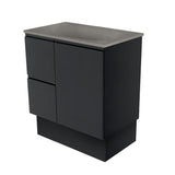 Fienza Satori Fingerpull On Kickboard Vanity 750mm Left Drawers Satin Black SAT75ZBKL