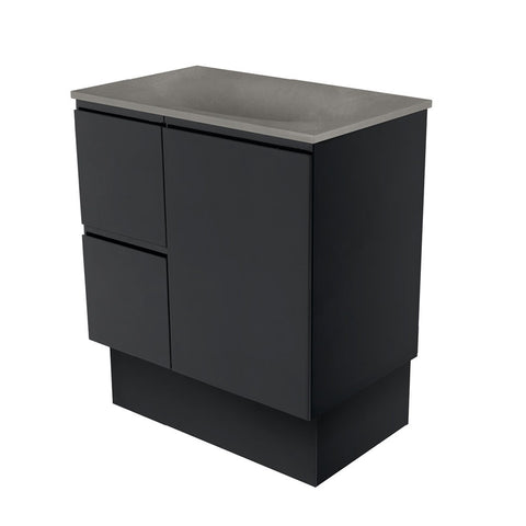 Fienza Satori Fingerpull On Kickboard Vanity 750mm Left Drawers Satin Black SAT75ZBKL