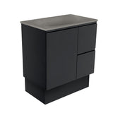 Fienza Satori Fingerpull On Kickboard Vanity 750mm Right Drawers Satin Black SAT75ZBKR