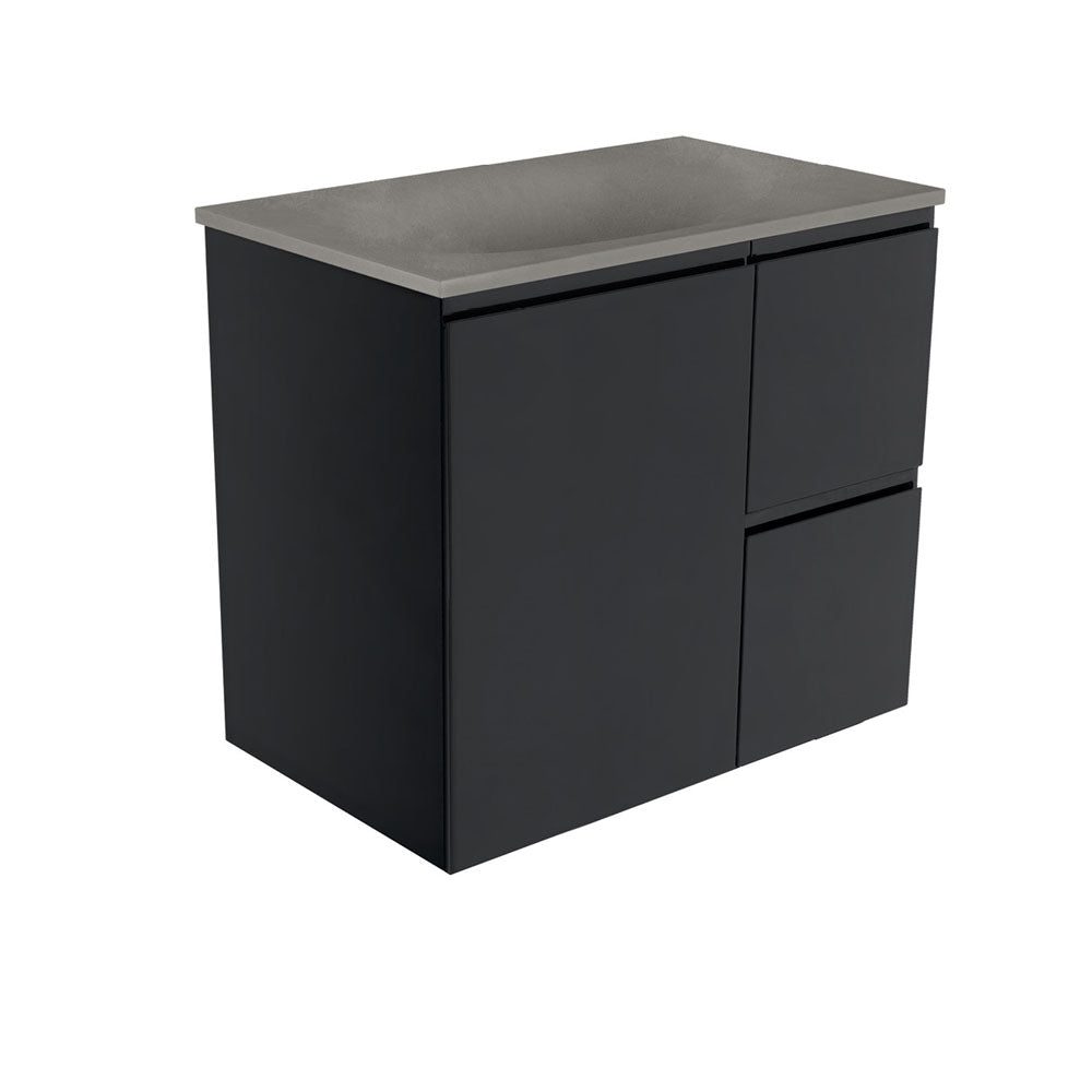 Fienza Satori Fingerpull Wall Hung Vanity 750mm Right Drawers Satin Black SAT75ZBR
