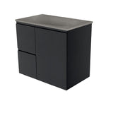 Fienza Satori Fingerpull Wall Hung Vanity 750mm Left Drawers Satin Black SAT75ZBL