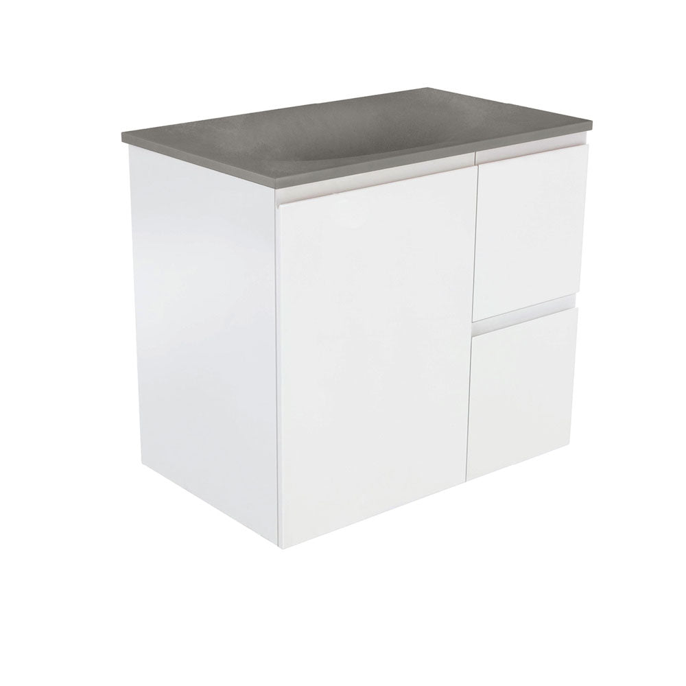 Fienza Satori Fingerpull Wall Hung Vanity 750mm Right Drawers Satin White SAT75ZR