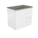 Fienza Satori Fingerpull Wall Hung Vanity 750mm Right Drawers Satin White SAT75ZR