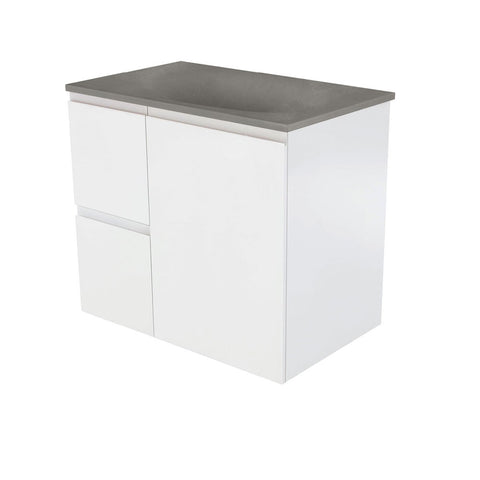 Fienza Satori Fingerpull Wall Hung Vanity 750mm Left Drawers Satin White SAT75ZL