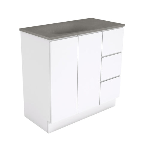 Fienza Satori Fingerpull On Kickboard Vanity 900mm Right Drawers Gloss White SAT90CR