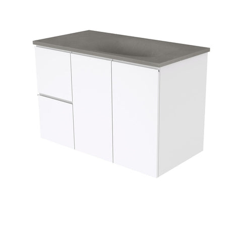 Fienza Satori Fingerpull Wall Hung Vanity 900mm Left Drawers Gloss White SAT90FL