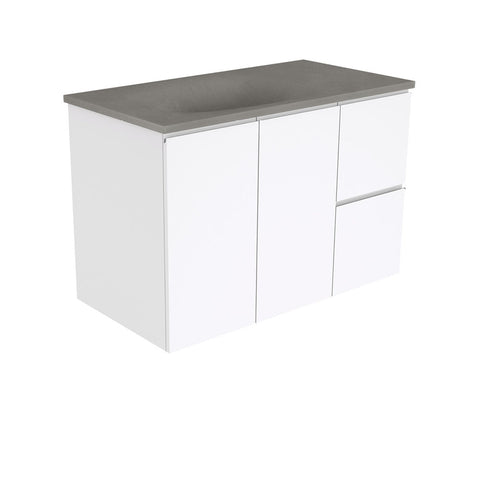 Fienza Satori Fingerpull Wall Hung Vanity 900mm Right Drawers Gloss White SAT90FR