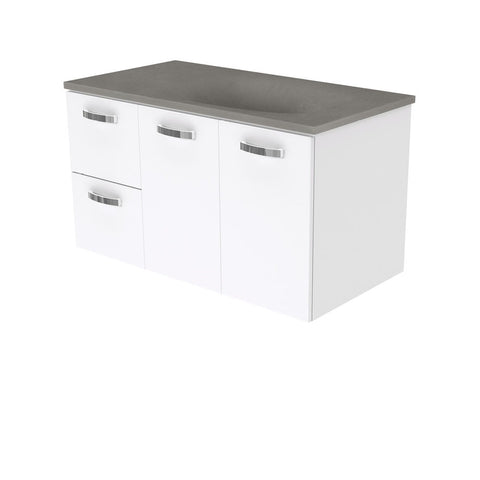 Fienza Satori Unicab Wall Hung Vanity 900mm w/ Handle Left Drawers Gloss White SAT90JL