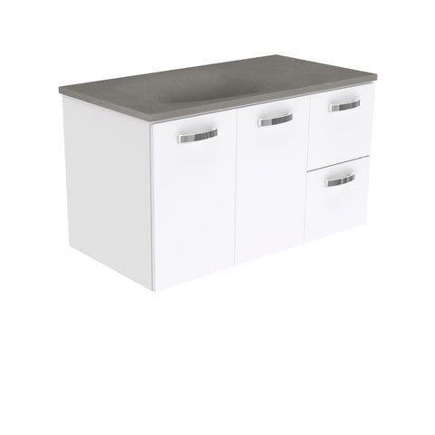 Fienza Satori Unicab Wall Hung Vanity 900mm w/ Handle Right Drawers Gloss White SAT90JR