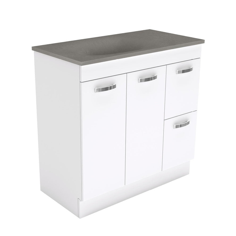 Fienza Satori Unicab On Kickboard Vanity 900mm w/ Handle Right Drawers Gloss White SAT90NKWR