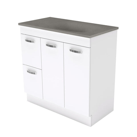 Fienza Satori Unicab On Kickboard Vanity 900mm w/ Handles Left Drawers Gloss White SAT90NKWL