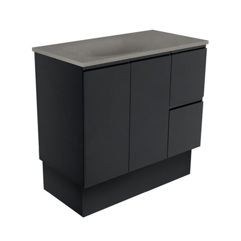 Fienza Satori Fingerpull On Kickboard Vanity 900mm Right Drawers Satin Black SAT90ZBKR