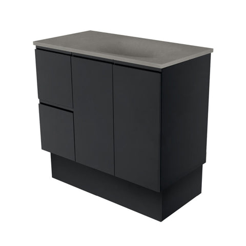 Fienza Satori Fingerpull On Kickboard Vanity 900mm Left Drawers Satin Black SAT90ZBKL