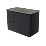 Fienza Satori Fingerpull Wall Hung Vanity 900mm Left Drawers Satin Black SAT90ZBL