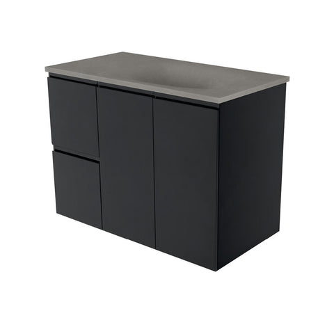 Fienza Satori Fingerpull Wall Hung Vanity 900mm Left Drawers Satin Black SAT90ZBL