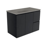 Fienza Satori Fingerpull Wall Hung Vanity 900mm Right Drawers Satin Black SAT90ZBR