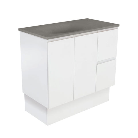 Fienza Satori Fingerpull On Kickboard Vanity 900mm Right Drawers Satin White SAT90ZKR