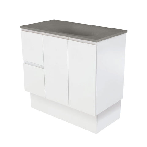 Fienza Satori Fingerpull On Kickboard Vanity 900mm Left Drawers Satin White SAT90ZKL