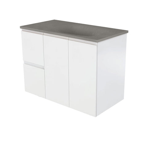 Fienza Satori Fingerpull Wall Hung Vanity 900mm Left Drawers Satin White SAT90ZL