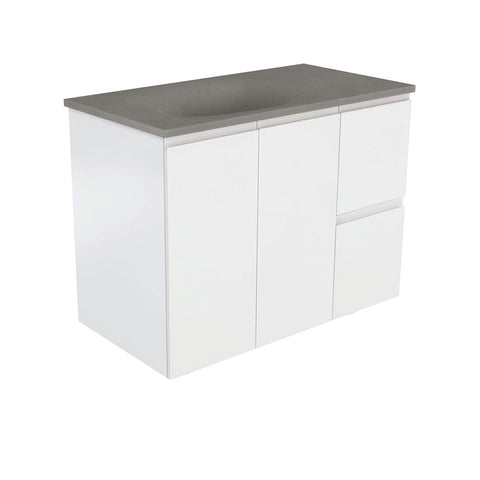 Fienza Satori Fingerpull Wall Hung Vanity 900mm Right Drawers Satin White SAT90ZR