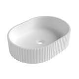 Otti Celine Oval Above Counter Basin 480x345x140mm Fluted Solid Surface Matte White SBF4834