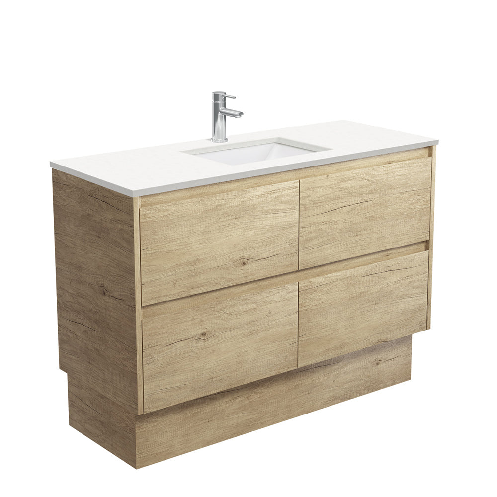 Fienza Sarah Crystal Pure Amato On Kickboard Vanity (1 Taphole) 1200mm Silica Free Scandi Oak SC120BSK-SF