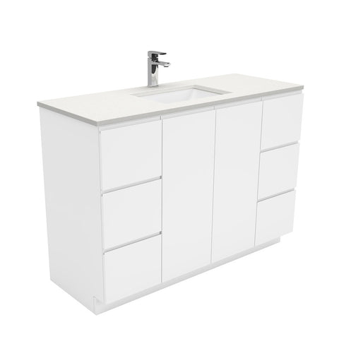 Fienza Sarah Fingerpull On Kickboard Vanity 1200mm Silica Free (No Taphole) White / Crystal Pure Top SC120C-0-SF