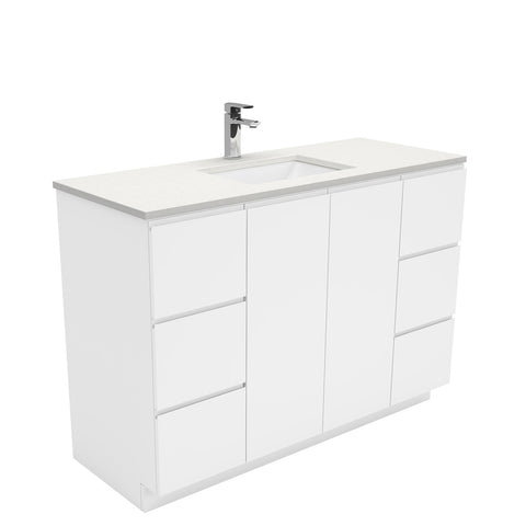 Fienza Sarah Crystal Pure Fingerpull On Kickboard Vanity (1 Taphole) 1200mm Silica Free Gloss White SC120C-SF