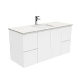 Fienza Sarah Crystal Pure Fingerpull Wall Hung Vanity (1 Taphole) 1200mm Silica Free Gloss White SC120F-SF