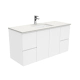 Fienza Sarah Fingerpull Wall Hung Vanity 1200mm Silica Free (No Taphole) White / Crystal Pure Top SC120F-0-SF