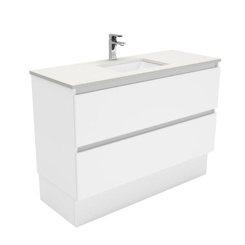 Fienza Sarah Quest On Kickboard Vanity 1200mm 2 Drawers Silica Free (No Taphole) White / Crystal Pure Top SC120QK-0-SF
