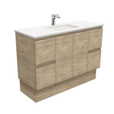 Fienza Sarah Edge On Kickboard Vanity 1200mm Silica Free (No Taphole) Scandi Oak / Crystal Pure Top SC120SK-0-SF