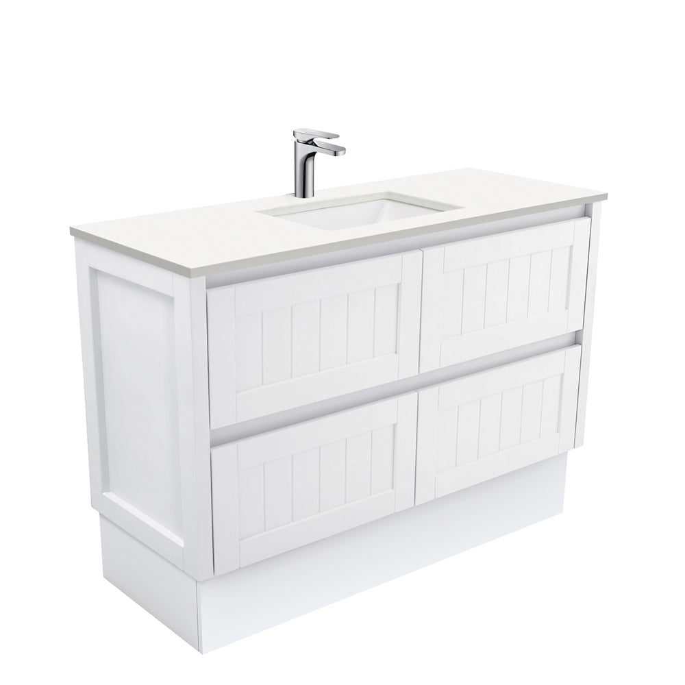 Fienza Sarah Crystal Pure Hampton On Kickboard Vanity (1 Taphole) 1200mm Silica Free Satin White SC120TK-SF
