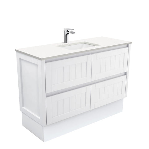 Fienza Sarah Hampton On Kickboard Vanity 1200mm Silica Free (No Taphole) White / Crystal Pure Top SC120TK-0-SF