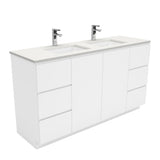 Fienza Sarah Crystal Pure Fingerpull On Kickboard Vanity Double Bowl (1 Taphole) 1500mm Silica Free Gloss White SC150CD-SF