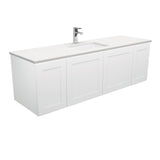 Fienza Sarah Mila Shaker Wall Hung Vanity 1500mm Single Bowl No Handles Silica Free (No Taphole) White / Crystal Pure Top SC150M-0-SF